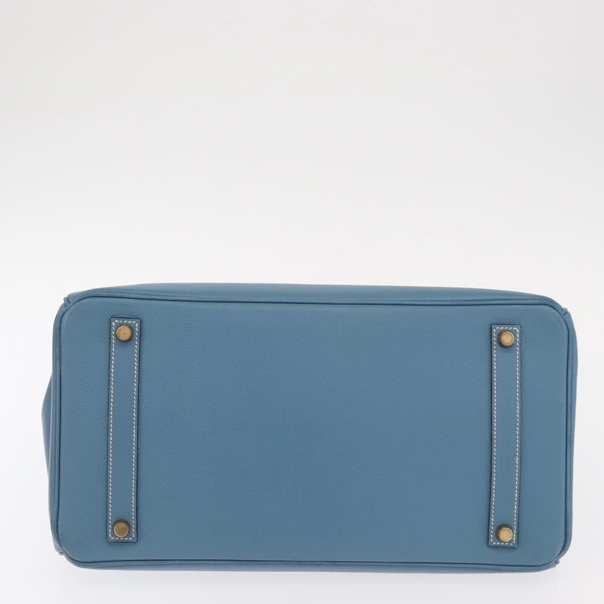 HERMES Birkin 35 Hand Bag Epsom Embossed Light Blue Gold Auth 156385SM