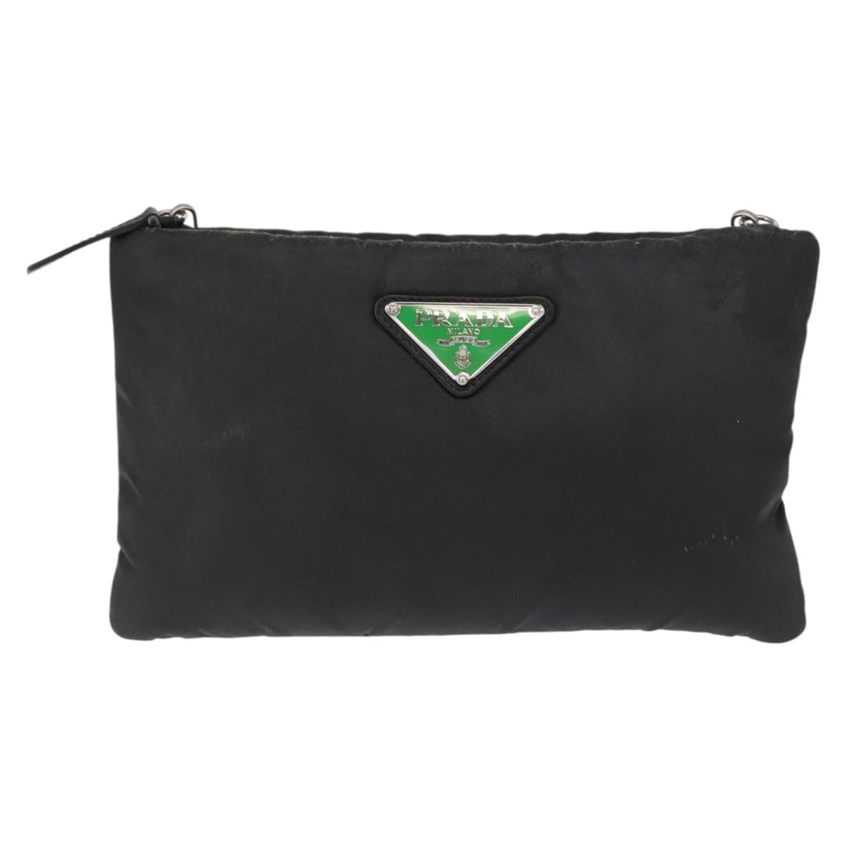 PRADA Chain Shoulder Bag Nylon Black Silver Auth 156386