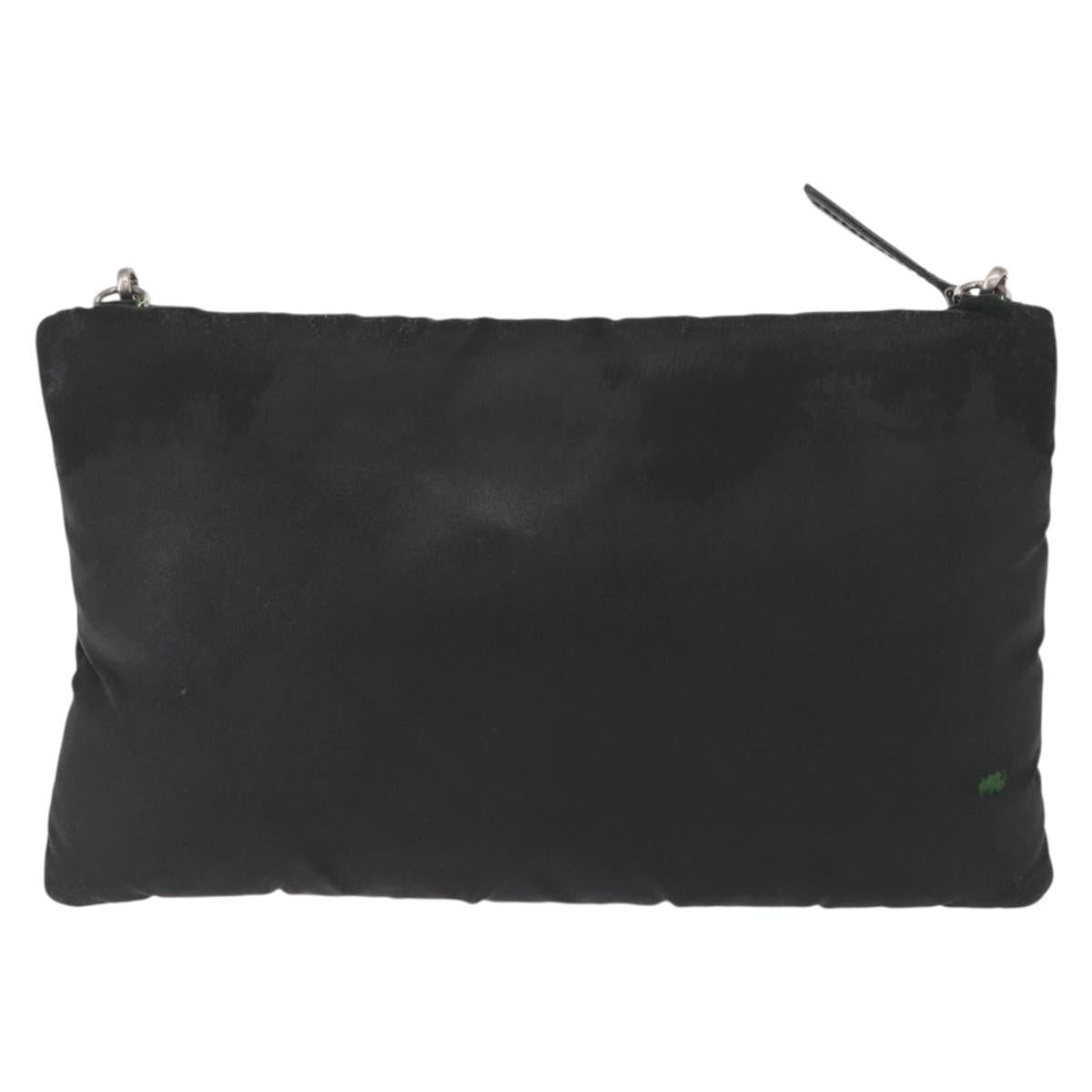 PRADA Chain Shoulder Bag Nylon Black Silver Auth 156386