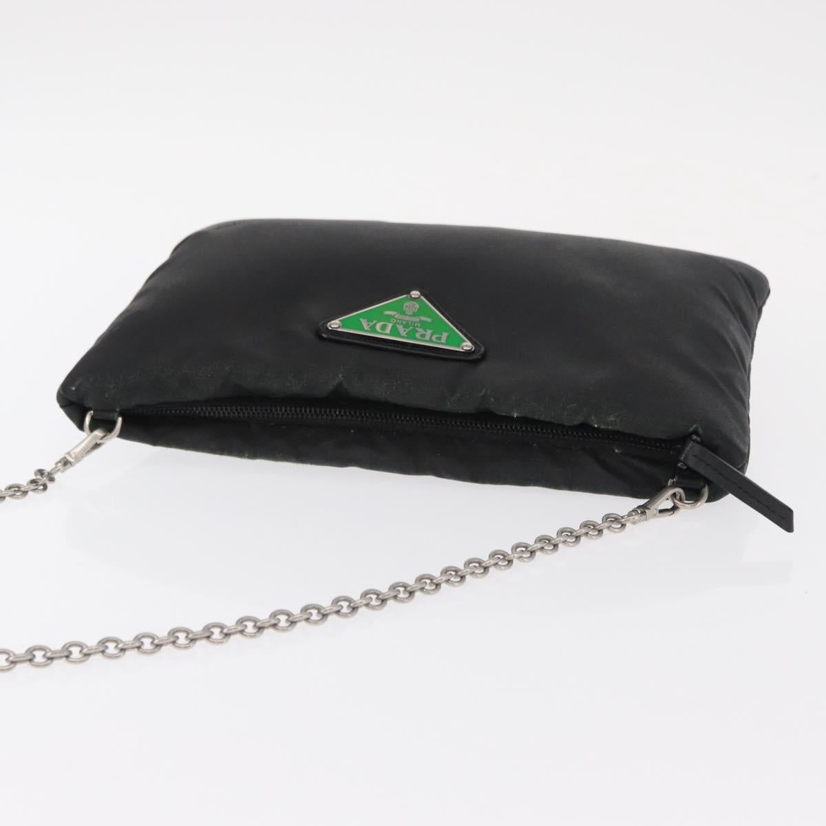 PRADA Chain Shoulder Bag Nylon Black Silver Auth 156386