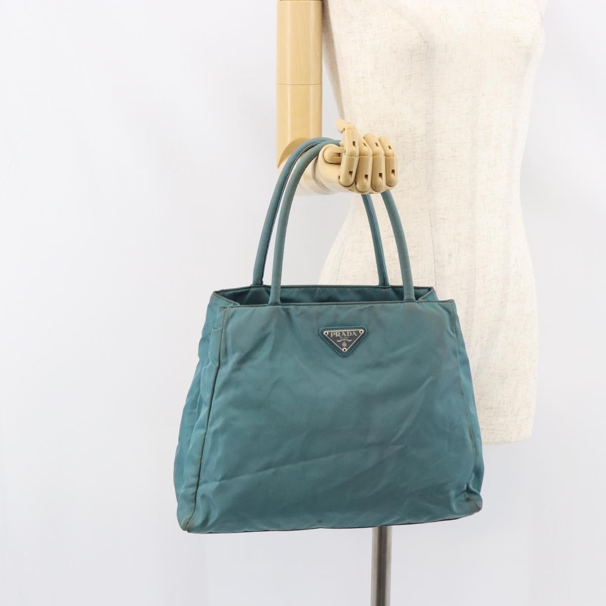 PRADA Hand Bag Nylon Blue Silver Auth 156387