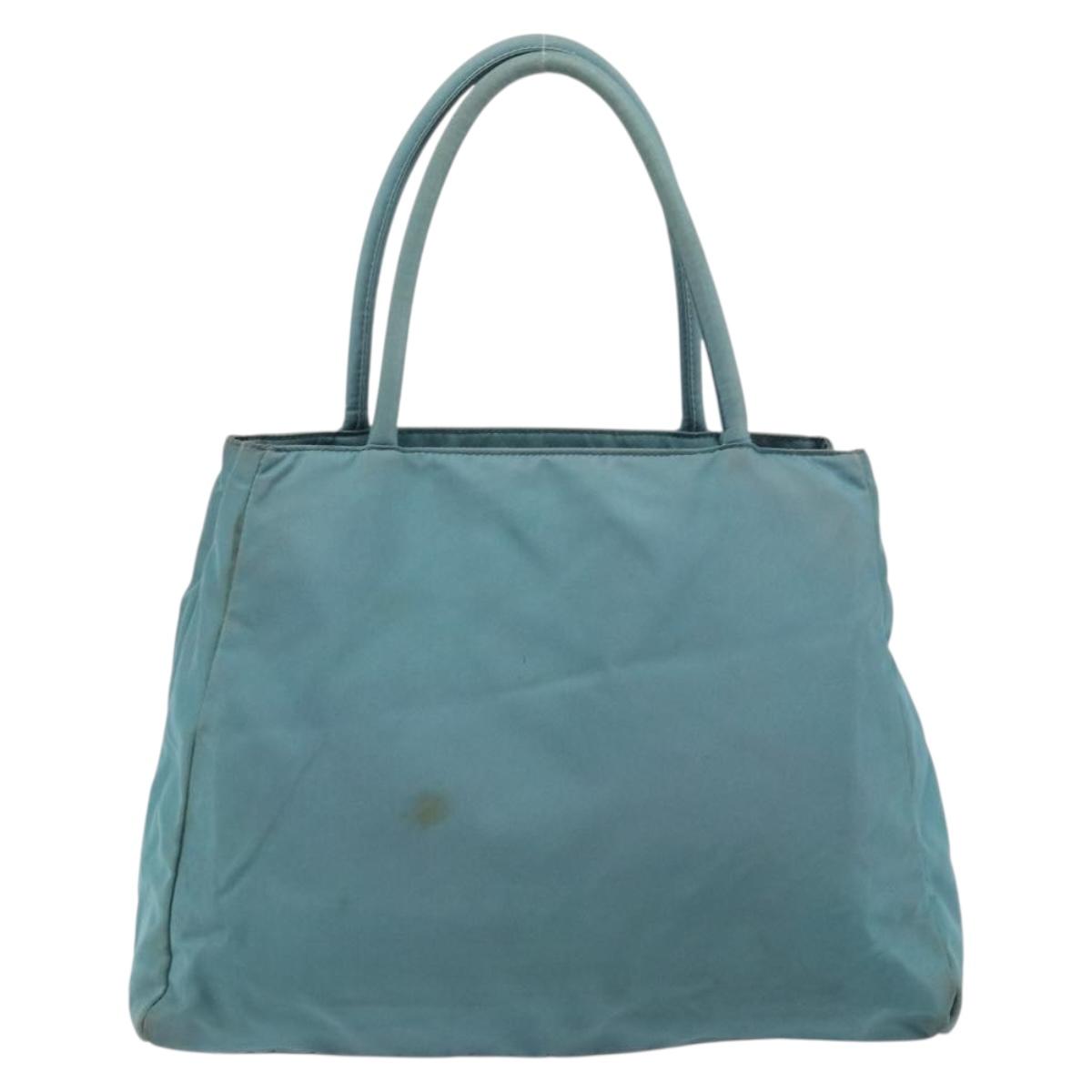 PRADA Hand Bag Nylon Blue Silver Auth 156387