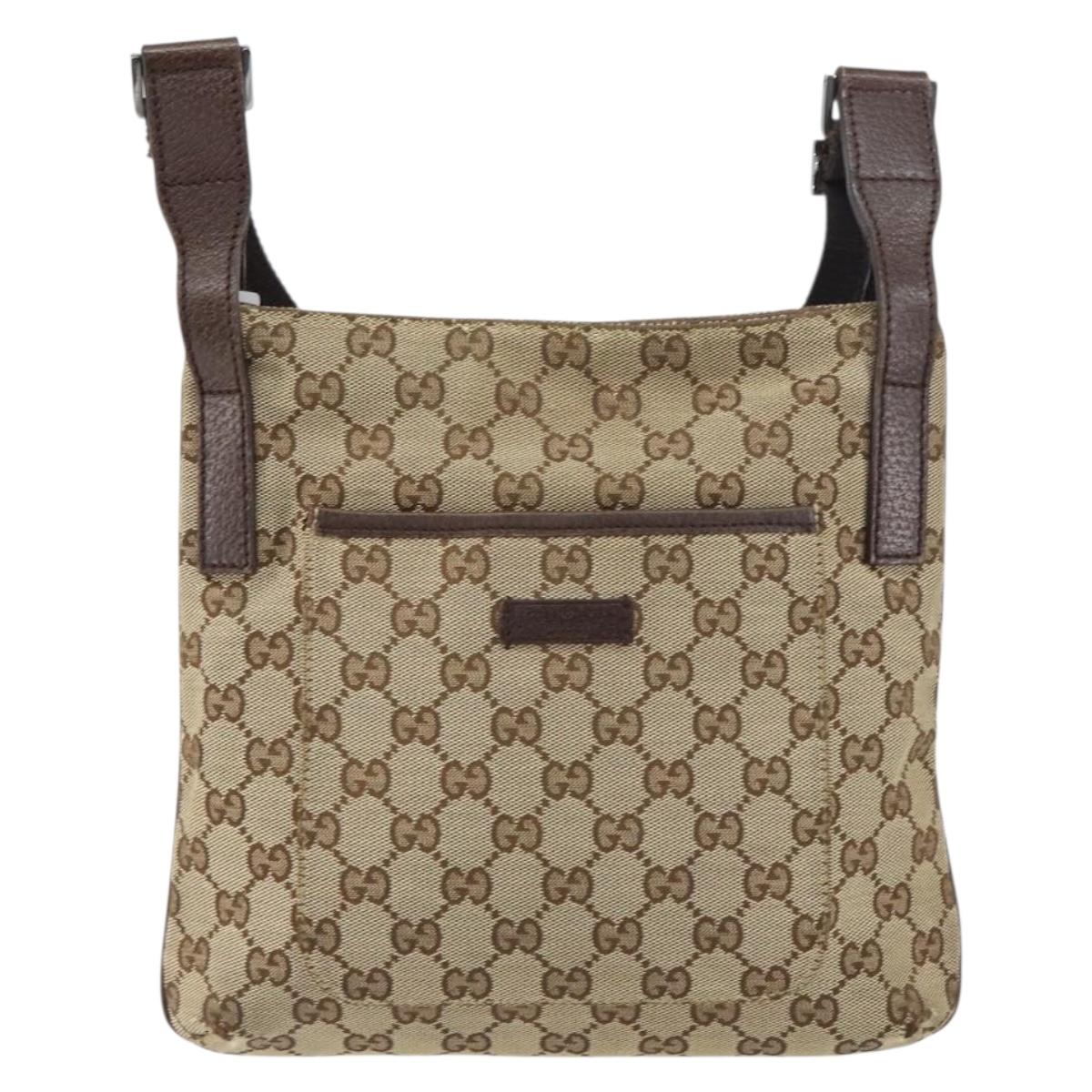 GUCCI GG Canvas Shoulder Bag Beige Silver 122793 Auth 156411