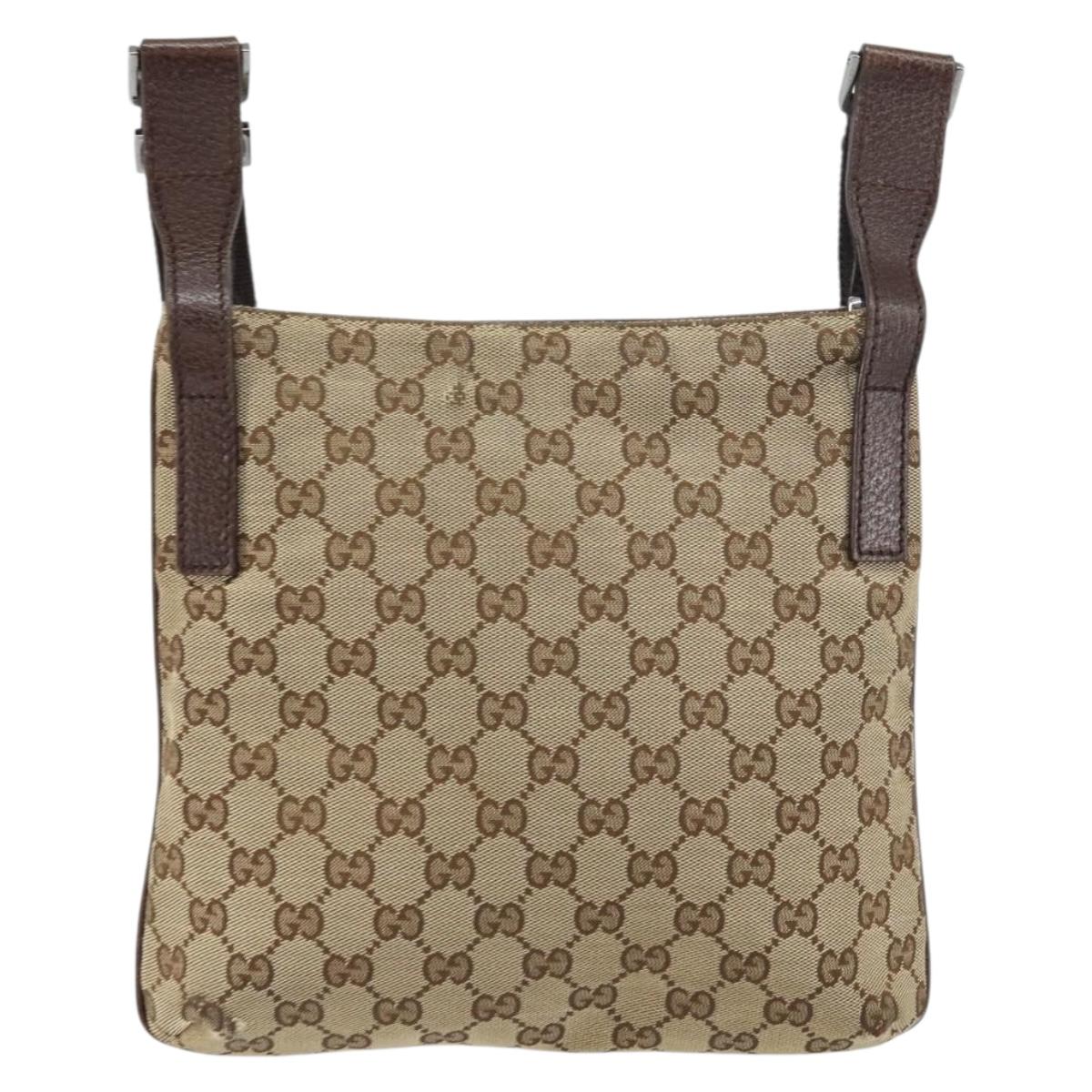 GUCCI GG Canvas Shoulder Bag Beige Silver 122793 Auth 156411