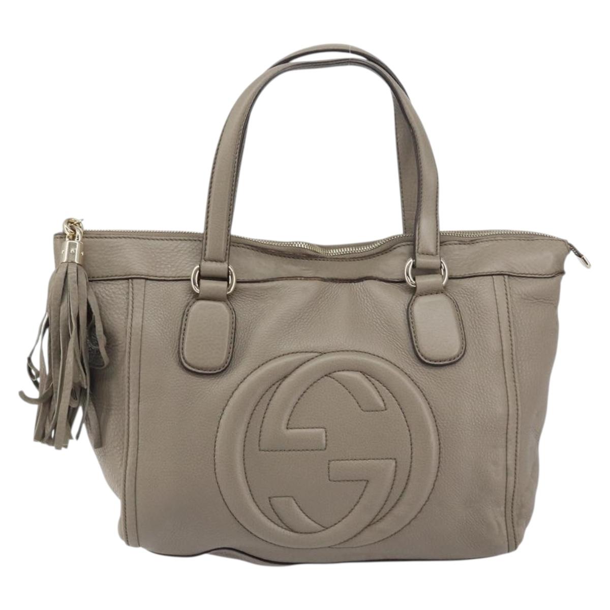 GUCCI Soho Hand Bag Leather Gray Gold 282307 Auth 156415