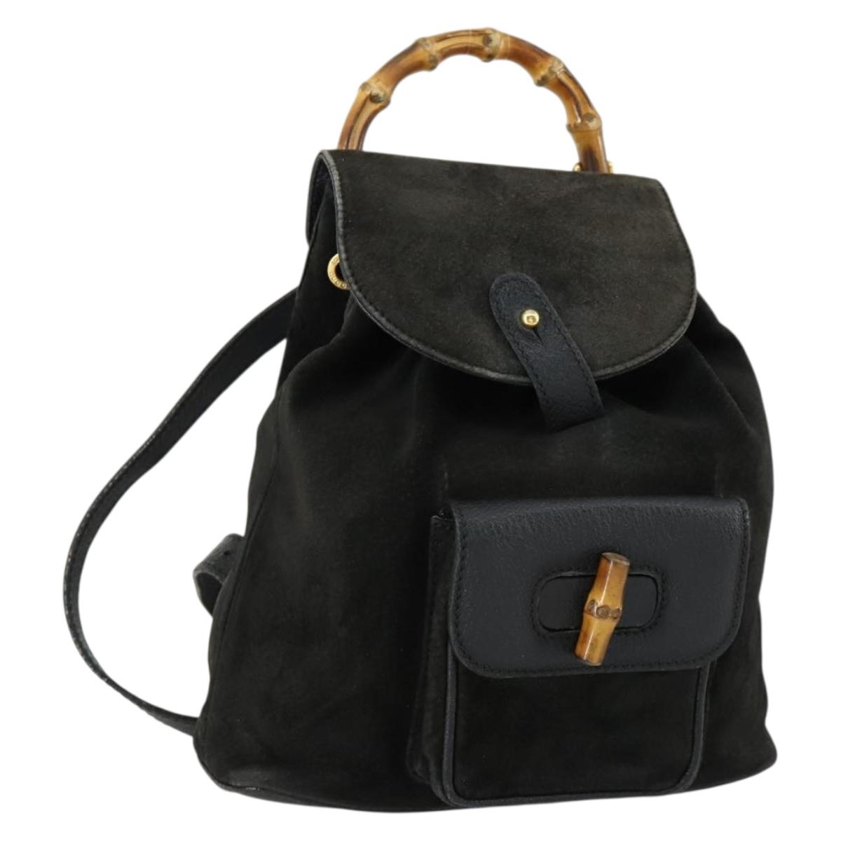 GUCCI Bamboo Backpack Leather Black Gold 003 2058 0030 Auth 156416