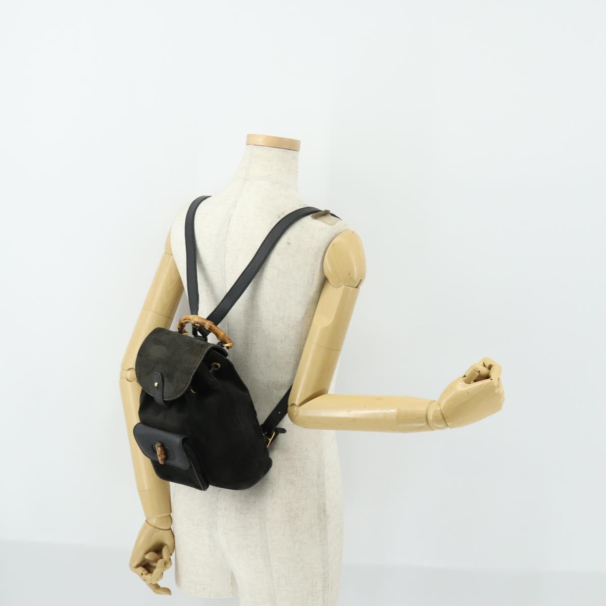 GUCCI Bamboo Backpack Leather Black Gold 003 2058 0030 Auth 156416