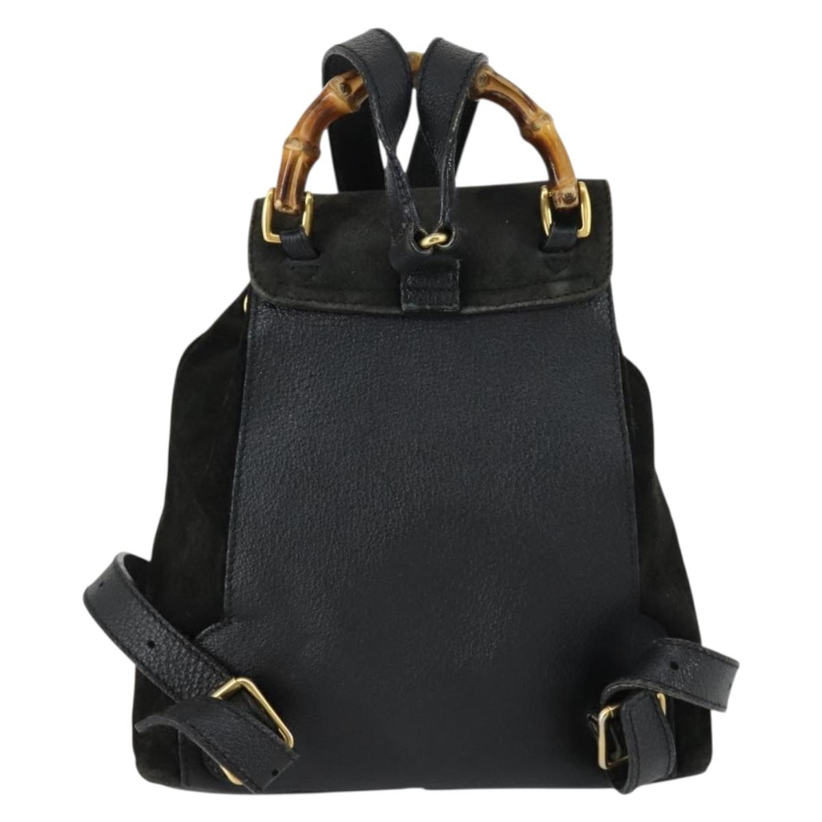 GUCCI Bamboo Backpack Leather Black Gold 003 2058 0030 Auth 156416