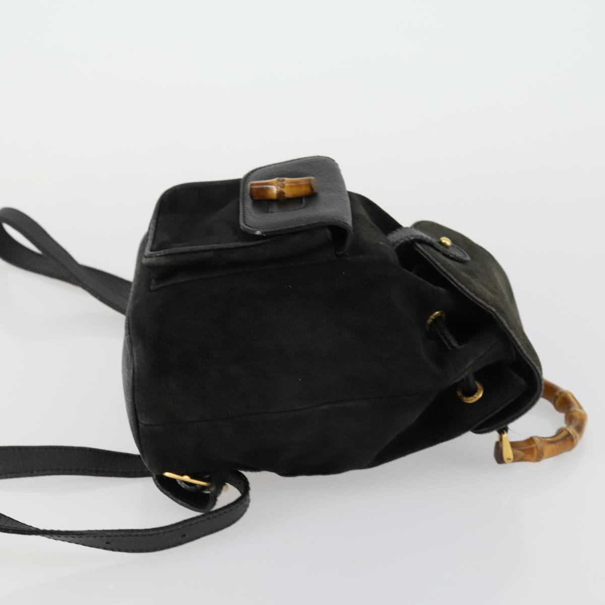 GUCCI Bamboo Backpack Leather Black Gold 003 2058 0030 Auth 156416