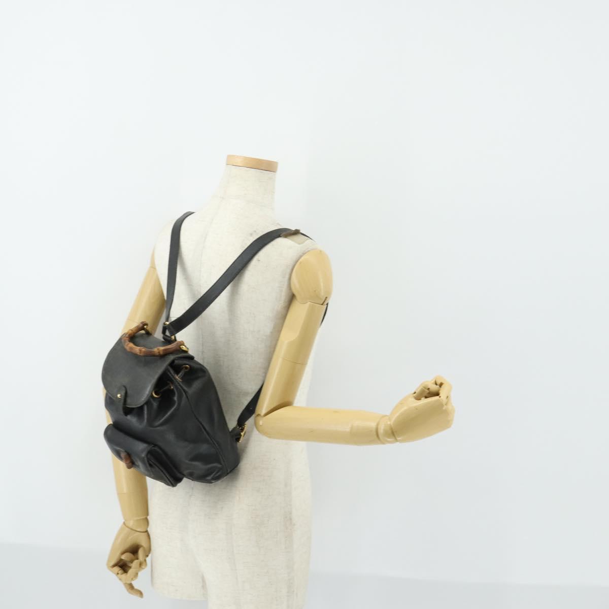 GUCCI Bamboo Backpack Leather Black Gold 003 2034 0030 Auth 156417