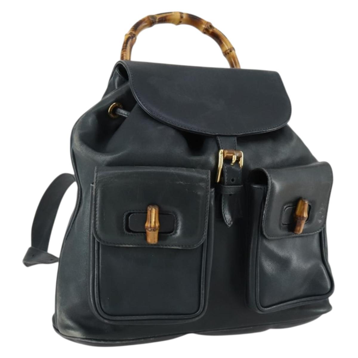 GUCCI Bamboo Backpack Leather Black Gold 003 2058 0016 Auth 156418