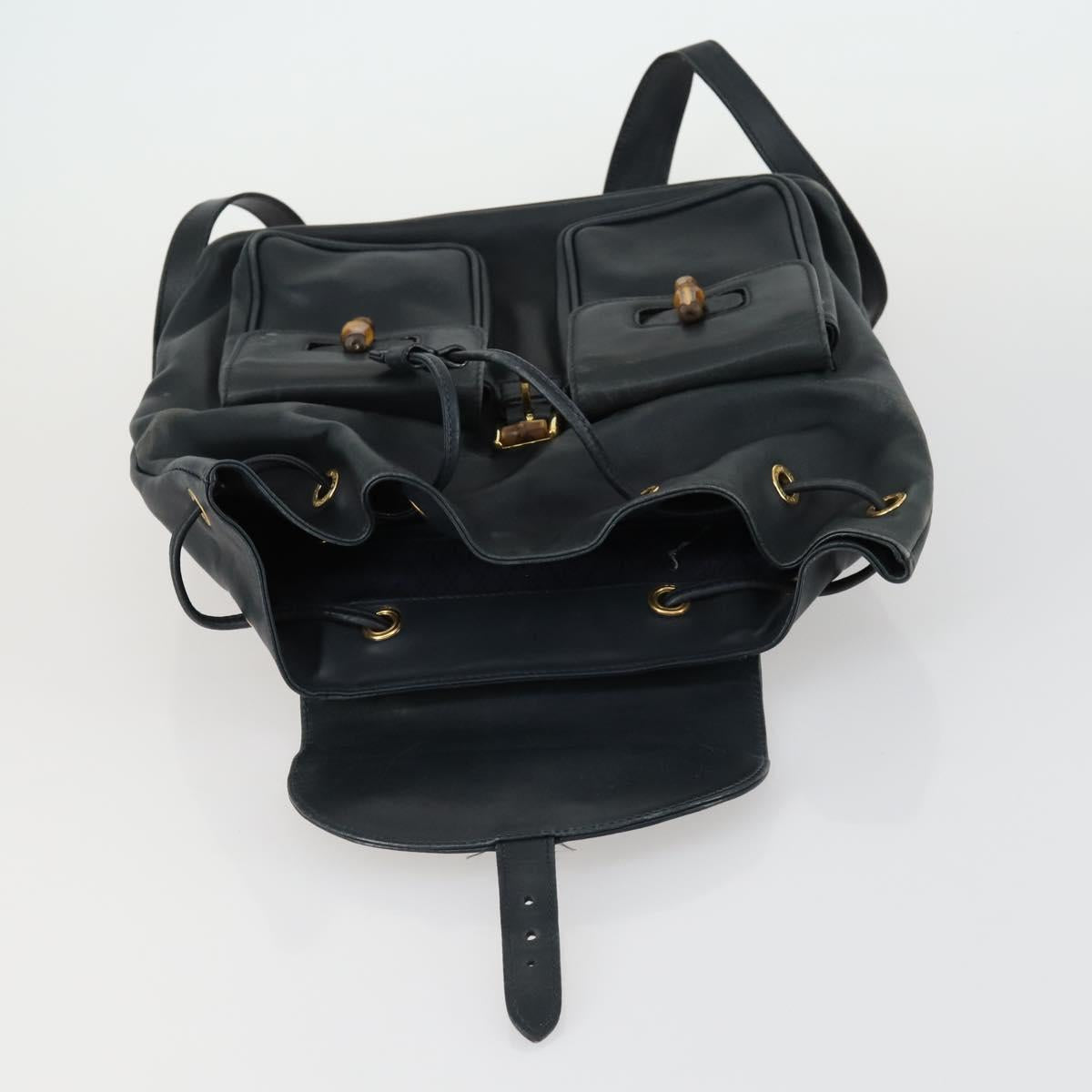GUCCI Bamboo Backpack Leather Black Gold 003 2058 0016 Auth 156418