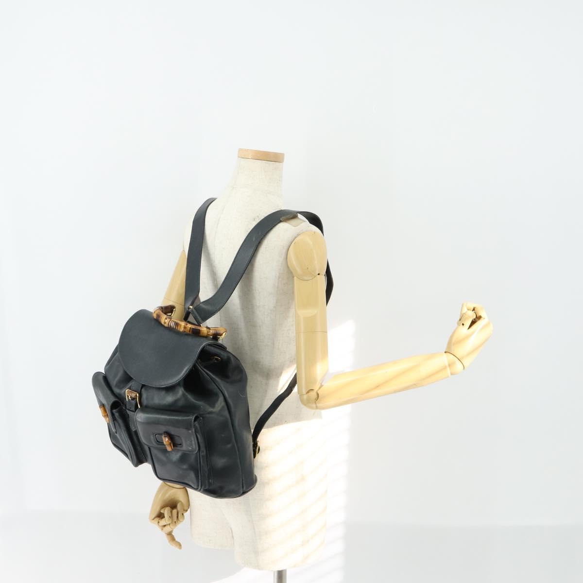 GUCCI Bamboo Backpack Leather Black Gold 003 2058 0016 Auth 156418