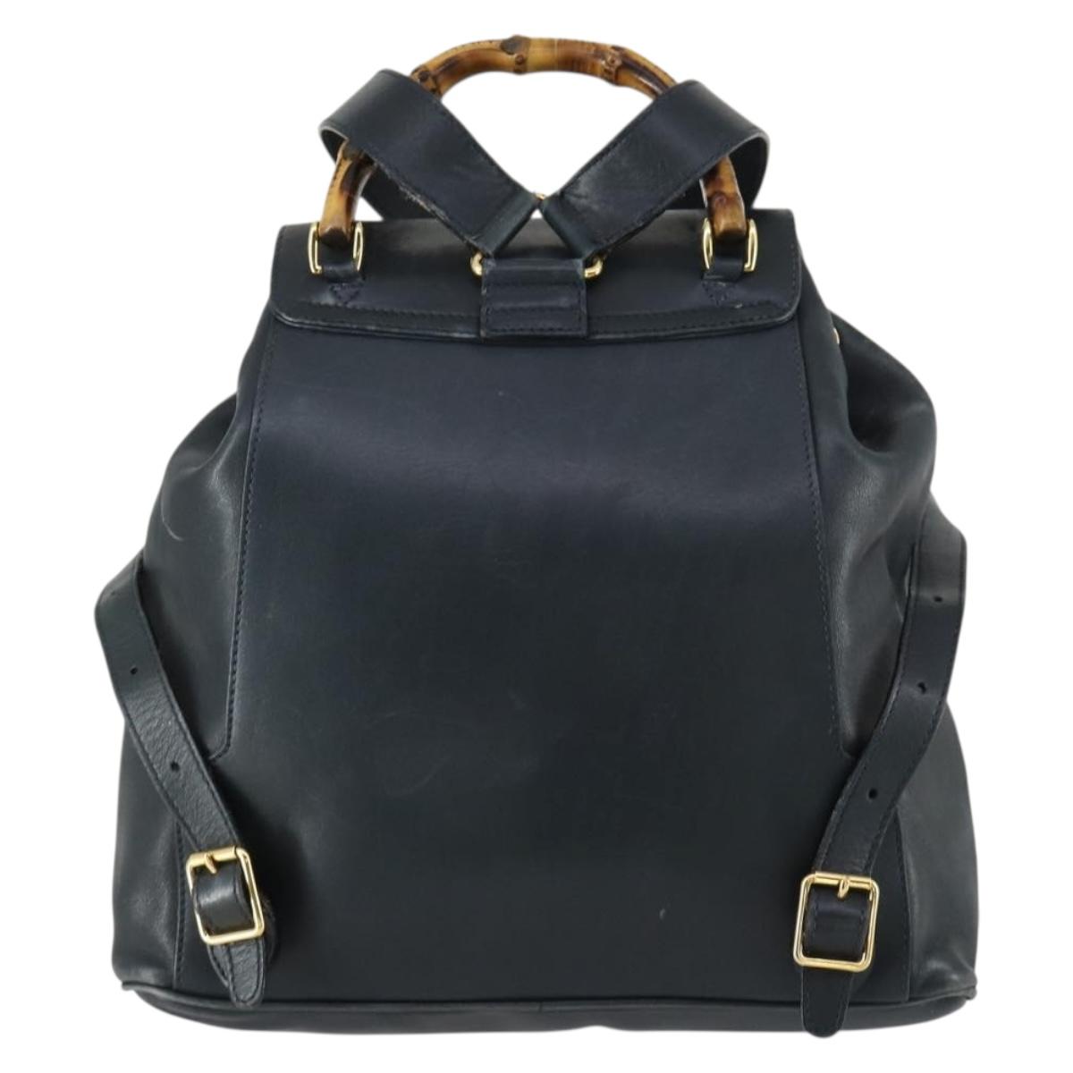 GUCCI Bamboo Backpack Leather Black Gold 003 2058 0016 Auth 156418