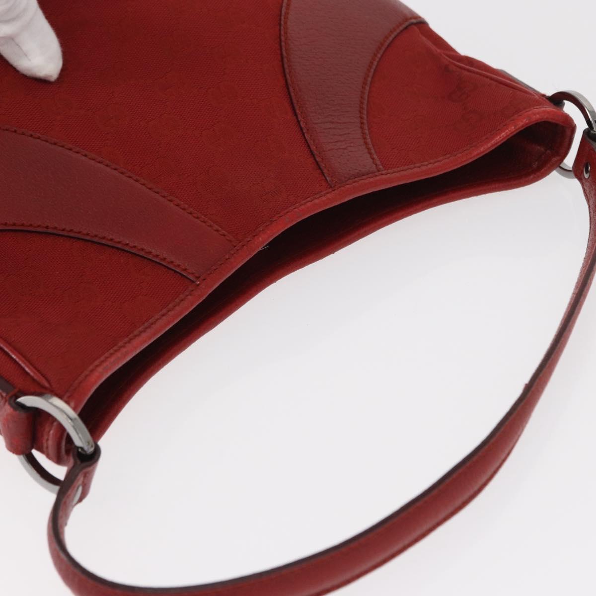 GUCCI GG Canvas Shoulder Bag Red Silver 113012 Auth 156421