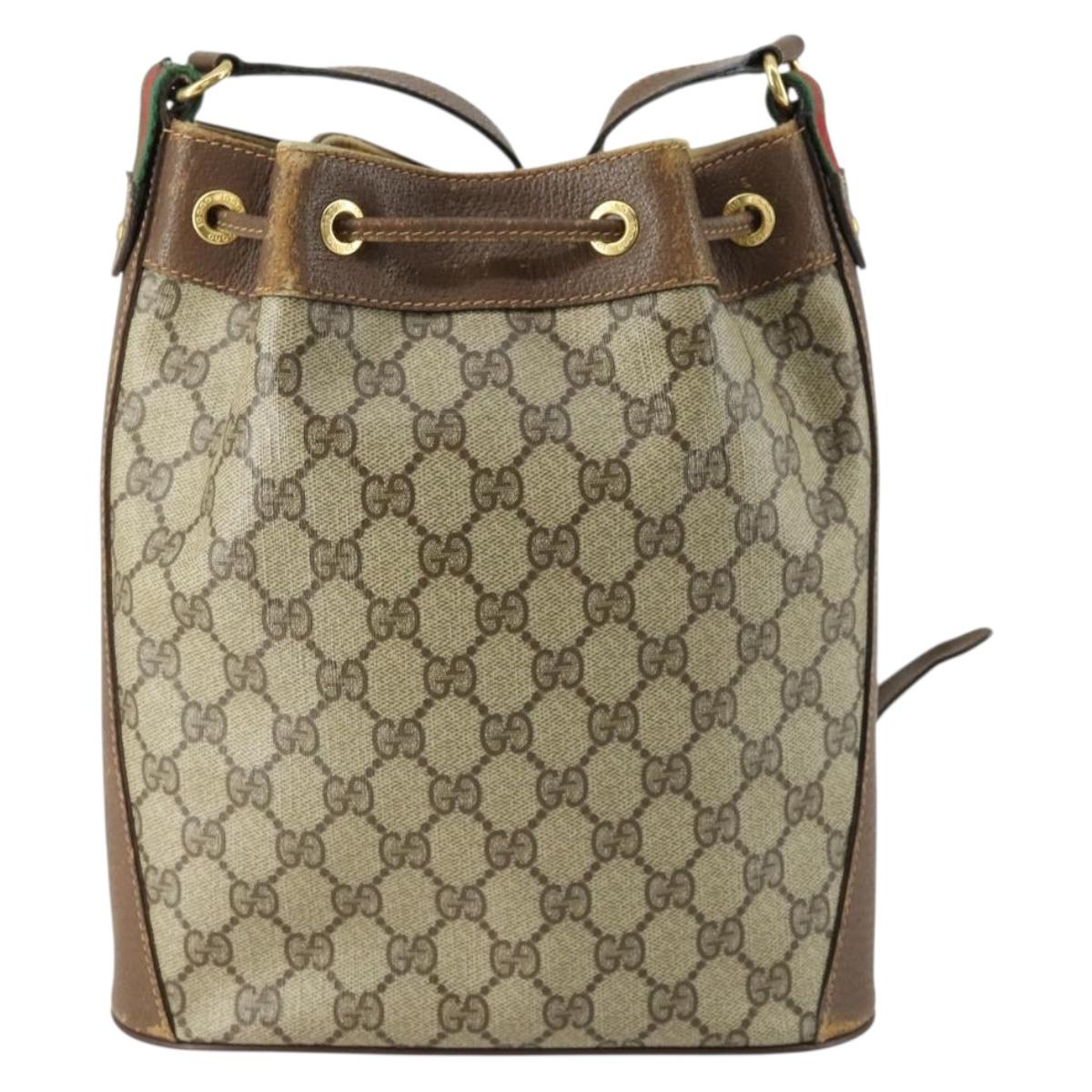 GUCCI GG Supreme Web Sherry Line Bag PVC Beige Gold 41 02 034 Auth 156424