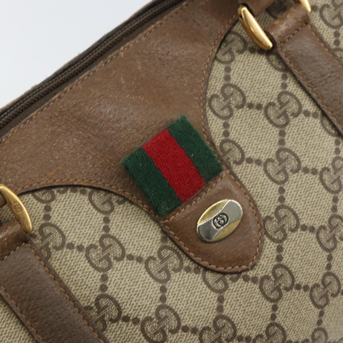 GUCCI GG Supreme Web Sherry Line Bag PVC Beige Gold 116 02 007 Auth 156427