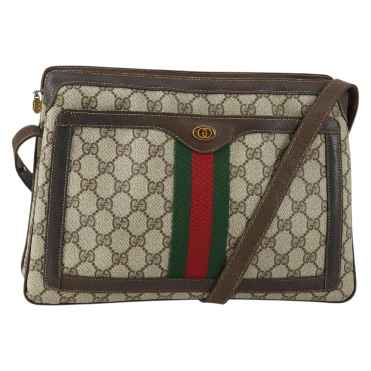 GUCCI GG Supreme Web Sherry Line Bag PVC Beige Gold 41 001 4085 Auth 156428
