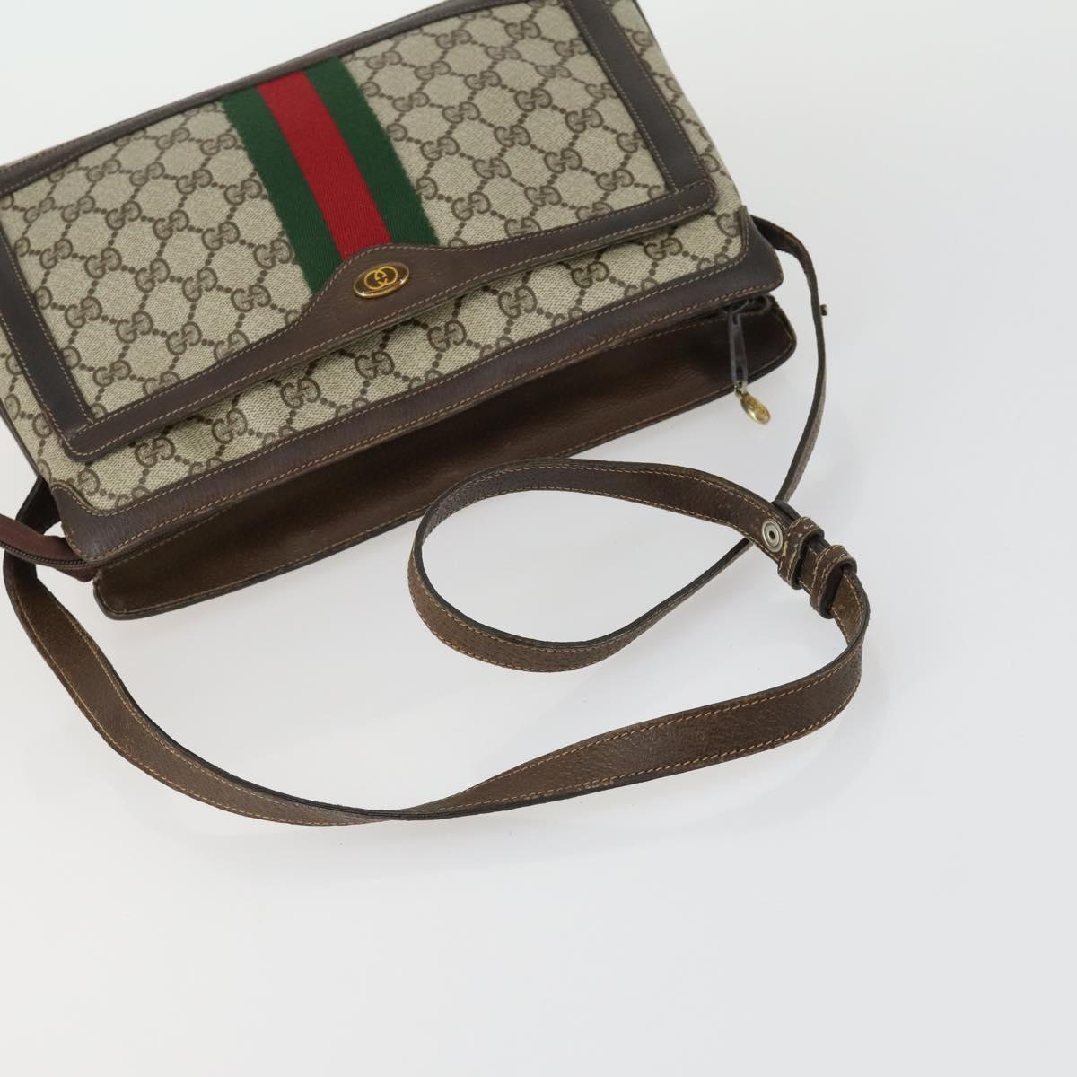GUCCI GG Supreme Web Sherry Line Bag PVC Beige Gold 41 001 4085 Auth 156428