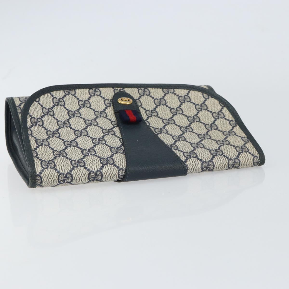 GUCCI GG Supreme Sherry Line Clutch Bag PVC Navy Gold 156 01 030 Auth 156429