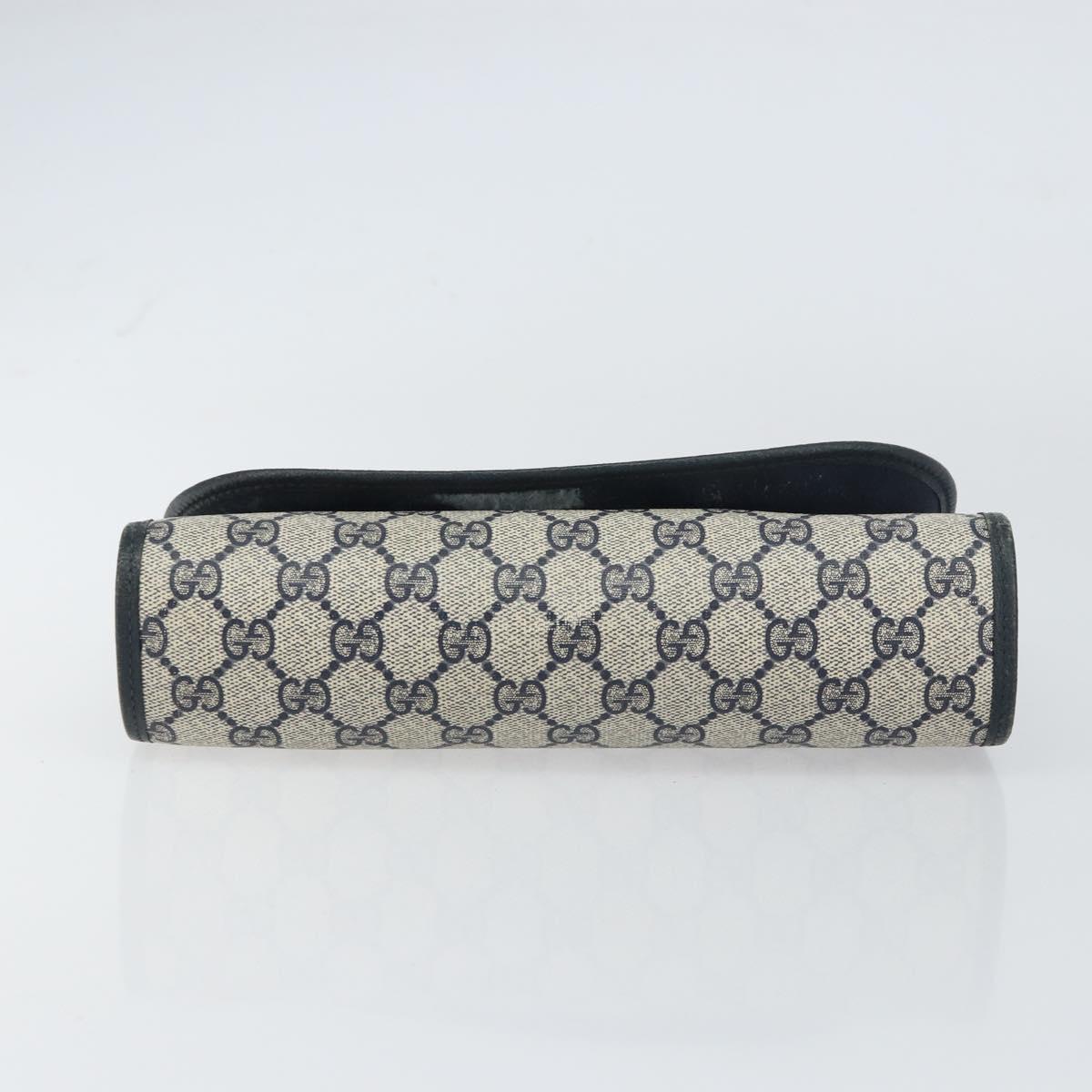 GUCCI GG Supreme Sherry Line Clutch Bag PVC Navy Gold 156 01 030 Auth 156429