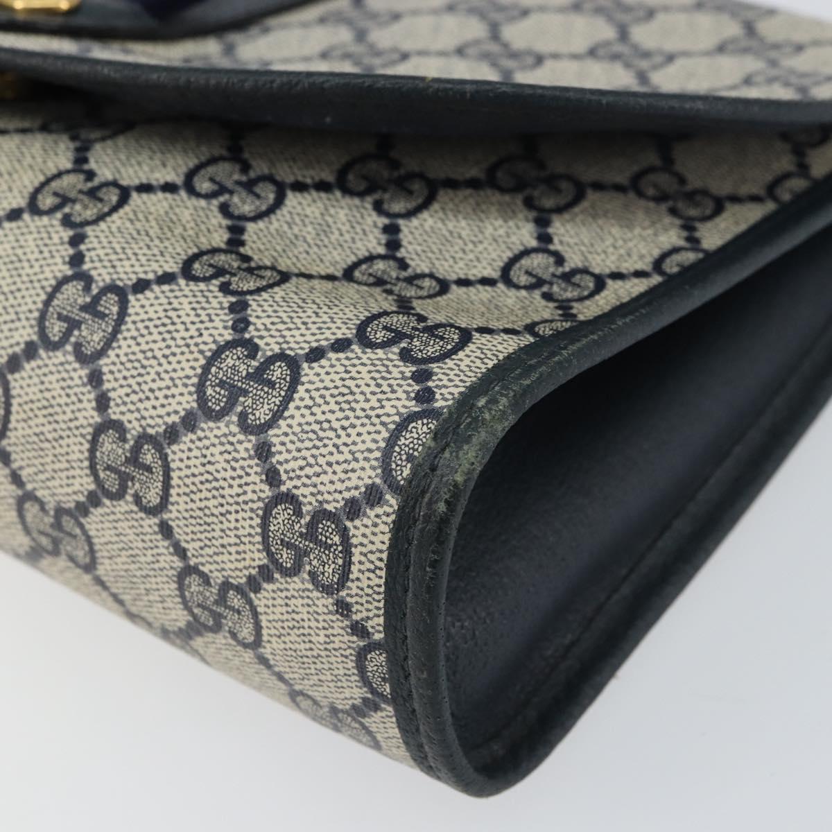 GUCCI GG Supreme Sherry Line Clutch Bag PVC Navy Gold 156 01 030 Auth 156429