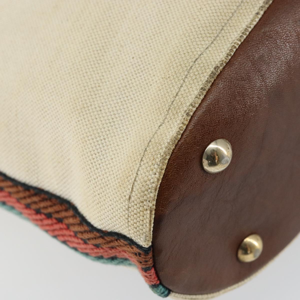 GUCCI Bamboo Shoulder Bag Canvas Beige Gold 141936 Auth 156435