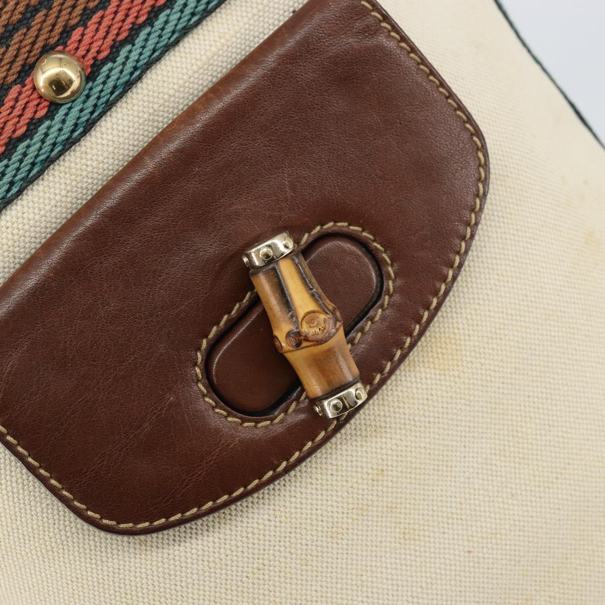 GUCCI Bamboo Shoulder Bag Canvas Beige Gold 141936 Auth 156435