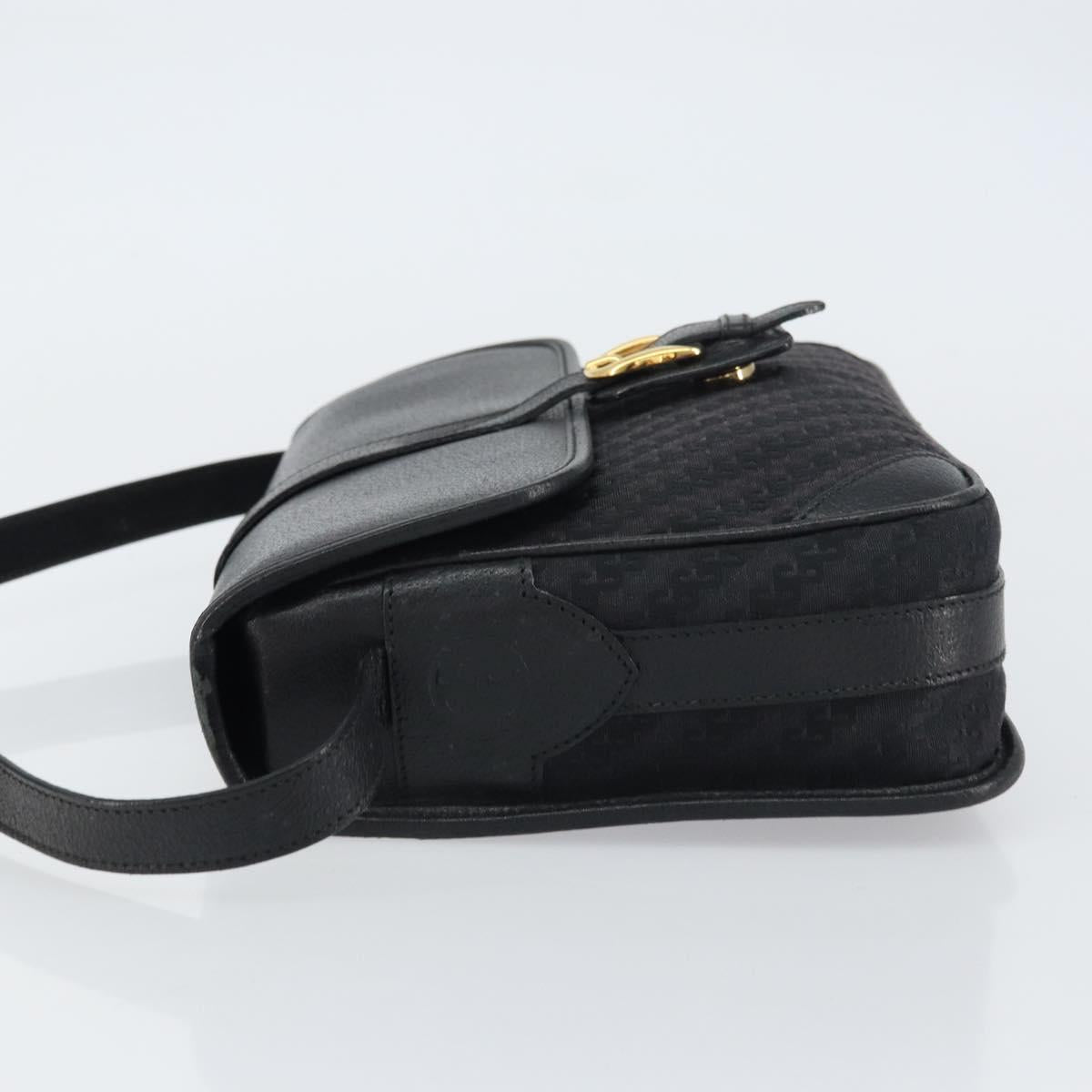GUCCI Shoulder Bag Canvas Black Gold Auth 156438