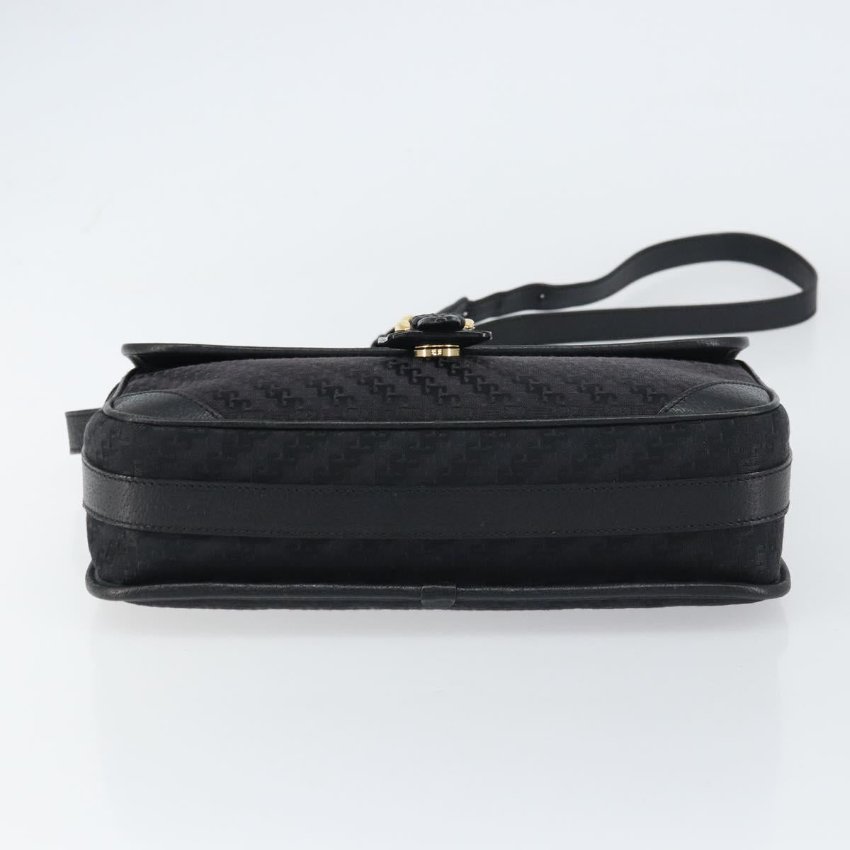 GUCCI Shoulder Bag Canvas Black Gold Auth 156438