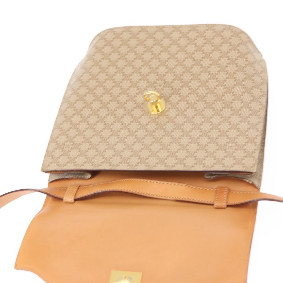 CELINE Macadam Canvas Shoulder Bag PVC Beige Gold Auth 156440