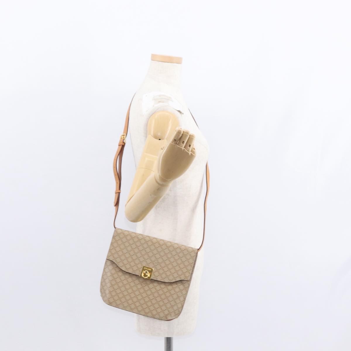 CELINE Macadam Canvas Shoulder Bag PVC Beige Gold Auth 156440