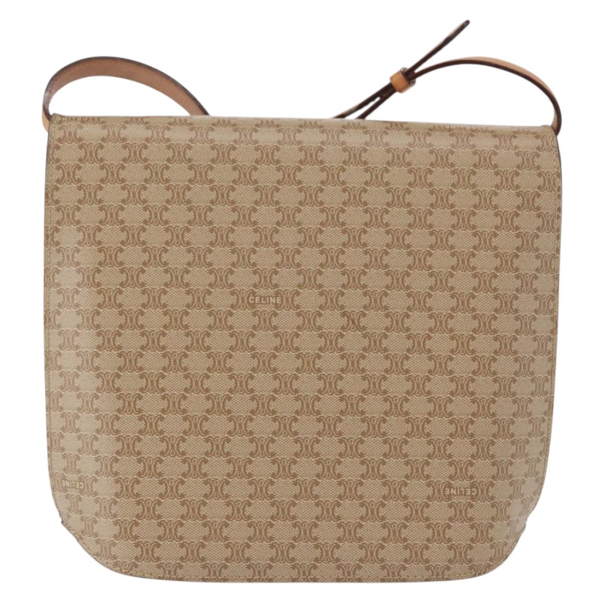 CELINE Macadam Canvas Shoulder Bag PVC Beige Gold Auth 156440