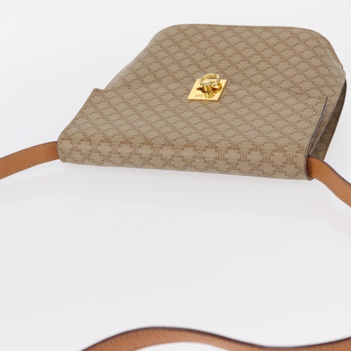 CELINE Macadam Canvas Shoulder Bag PVC Beige Gold Auth 156440