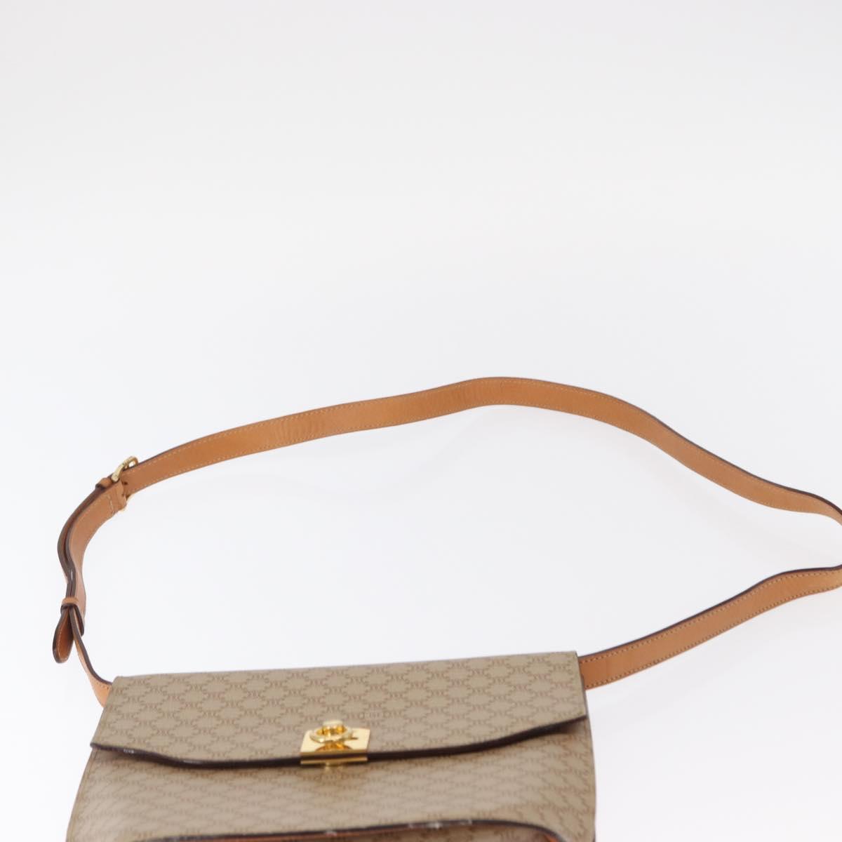 CELINE Macadam Canvas Shoulder Bag PVC Beige Gold Auth 156440