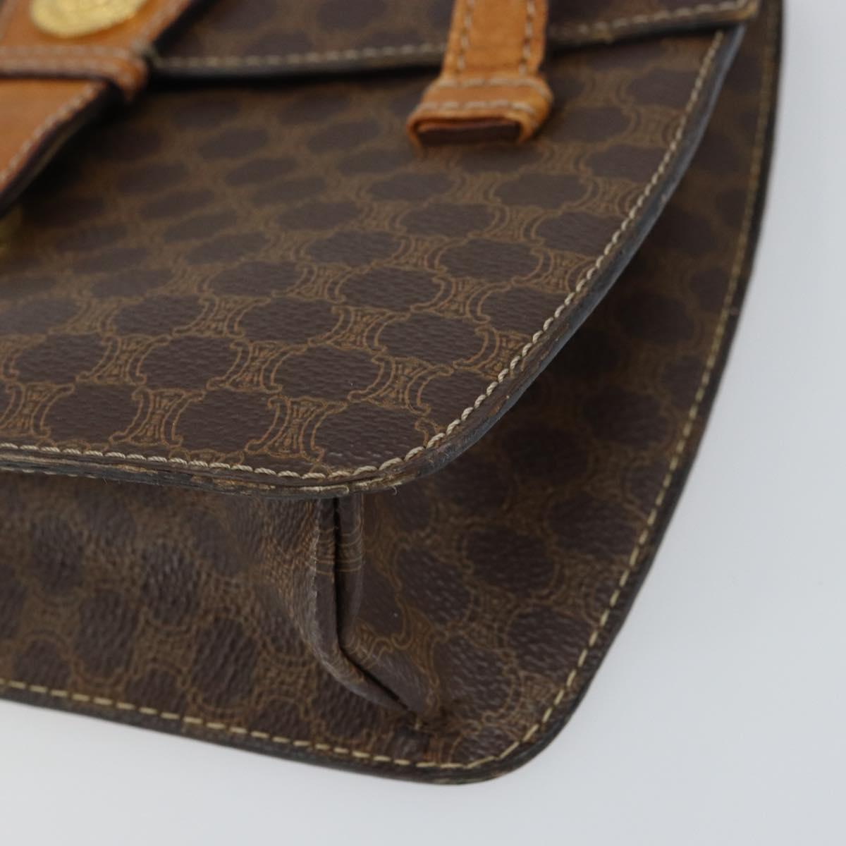 CELINE Macadam Canvas Medallion Hand Bag PVC Leather Brown Gold Auth 156441