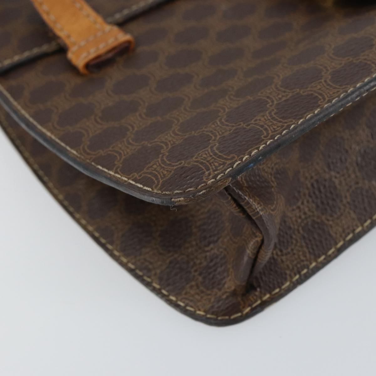 CELINE Macadam Canvas Medallion Hand Bag PVC Leather Brown Gold Auth 156441