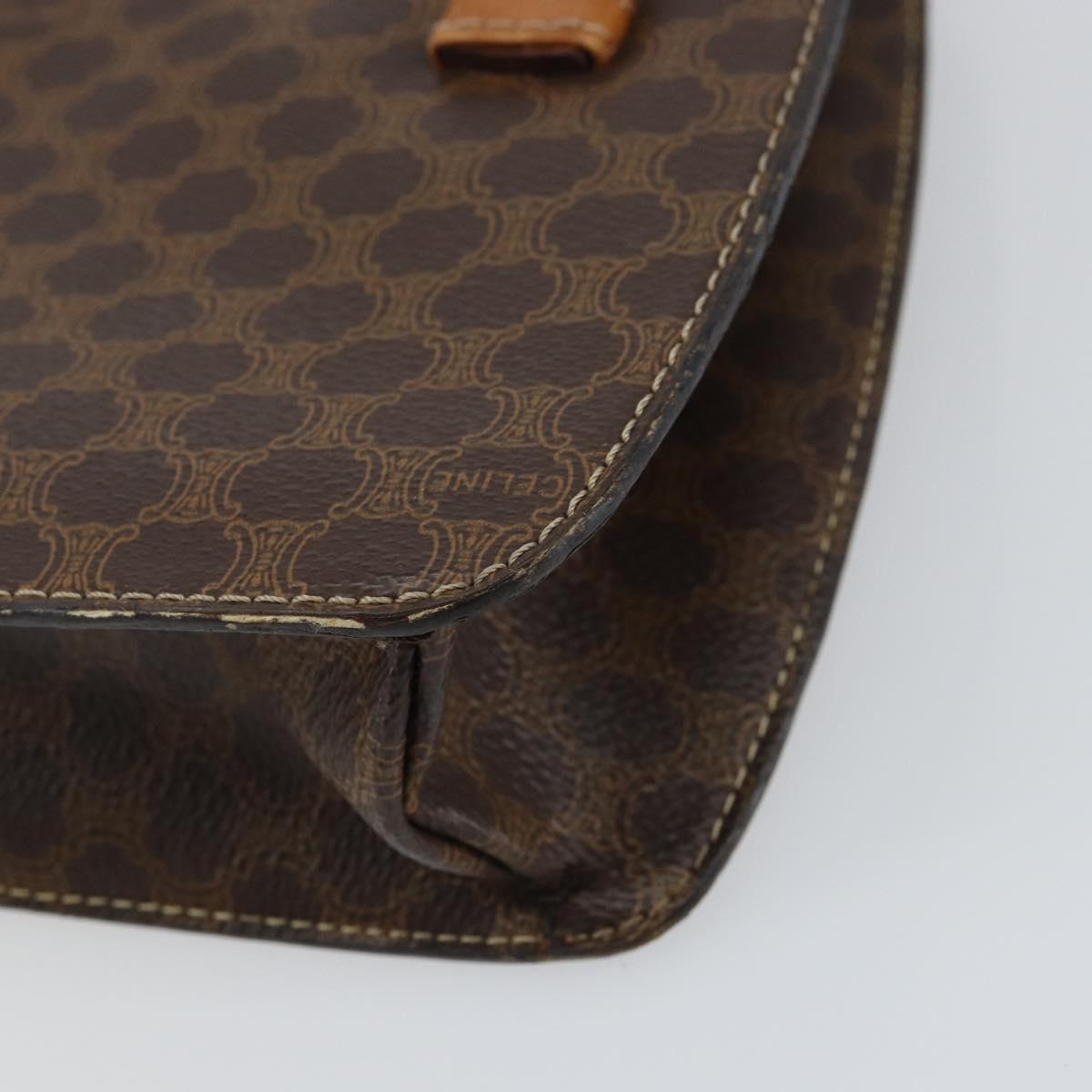 CELINE Macadam Canvas Medallion Hand Bag PVC Leather Brown Gold Auth 156441