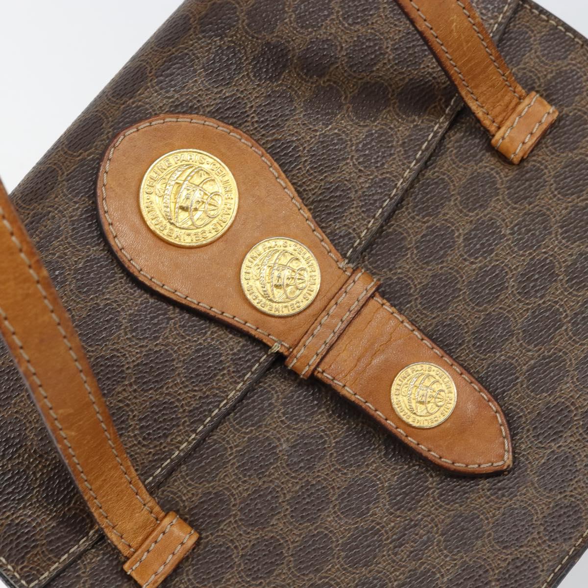 CELINE Macadam Canvas Medallion Hand Bag PVC Leather Brown Gold Auth 156441