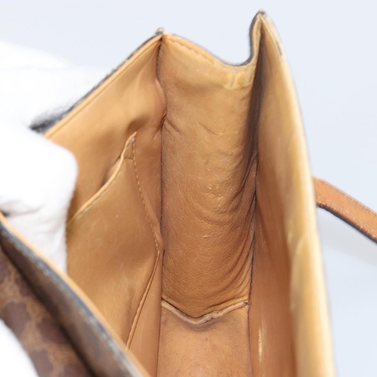 CELINE Macadam Canvas Medallion Hand Bag PVC Leather Brown Gold Auth 156441