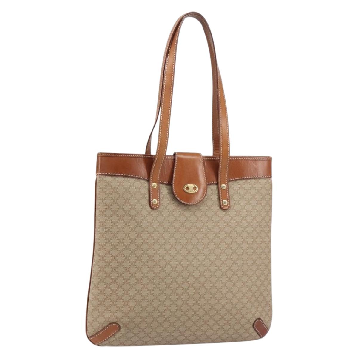 CELINE Macadam Canvas Tote Bag PVC Beige Gold Auth 156447