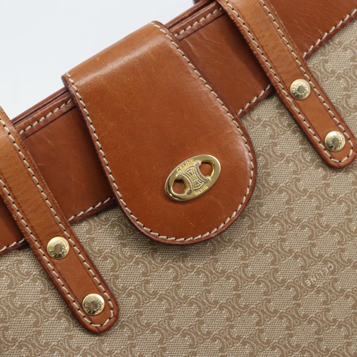 CELINE Macadam Canvas Tote Bag PVC Beige Gold Auth 156447