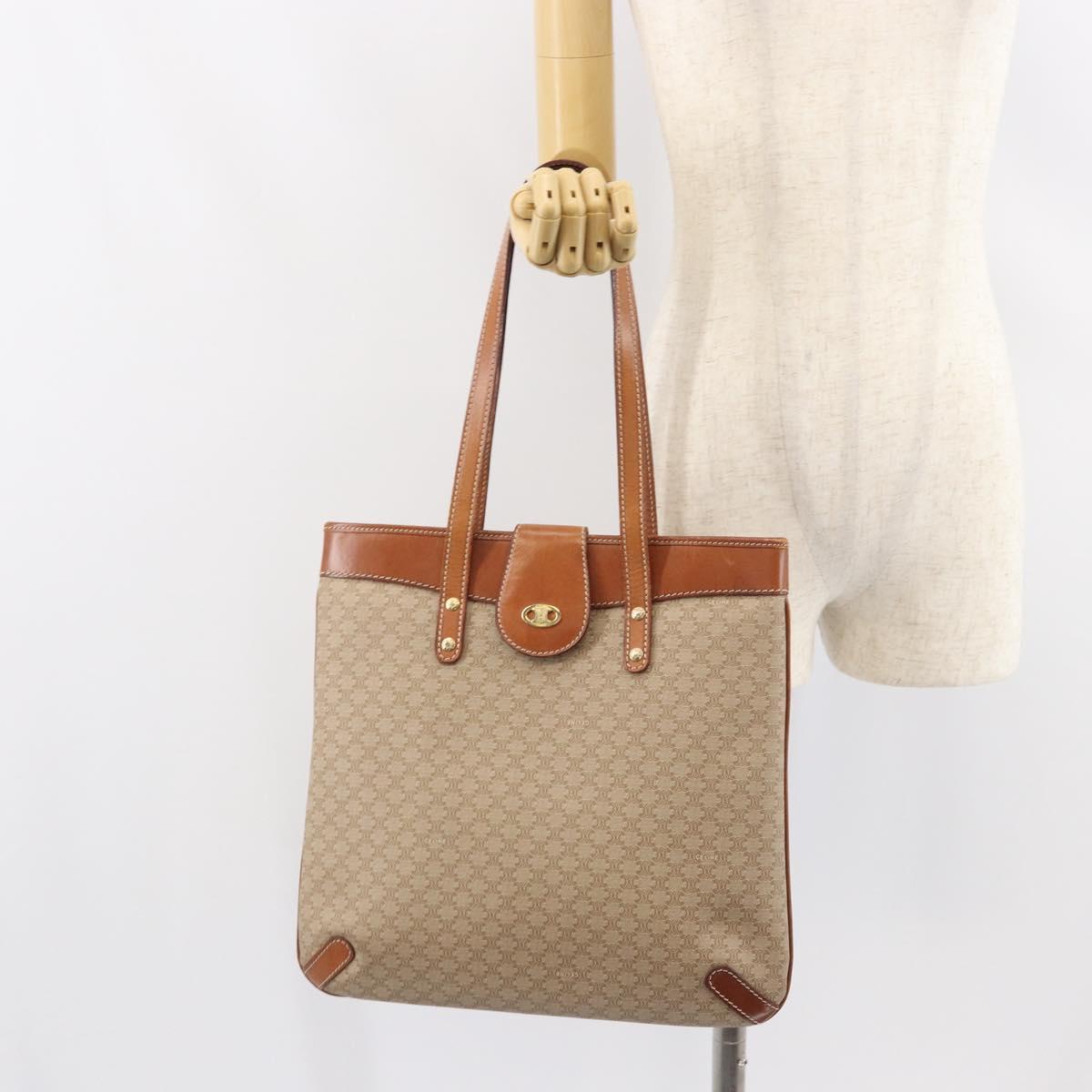 CELINE Macadam Canvas Tote Bag PVC Beige Gold Auth 156447