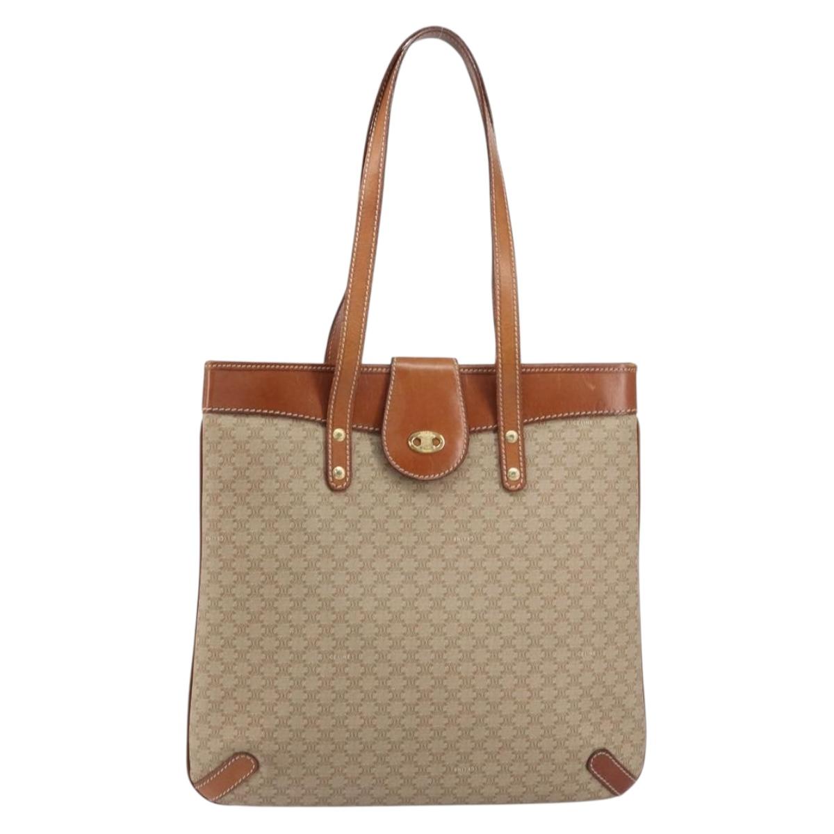 CELINE Macadam Canvas Tote Bag PVC Beige Gold Auth 156447