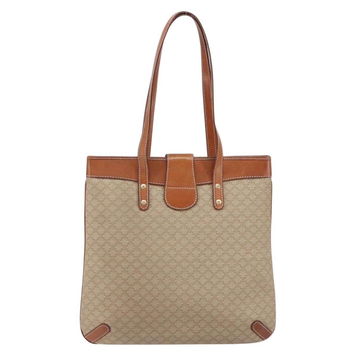 CELINE Macadam Canvas Tote Bag PVC Beige Gold Auth 156447
