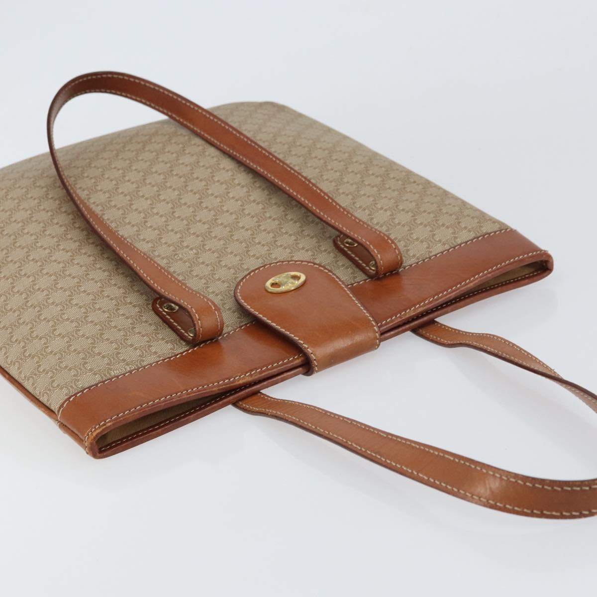 CELINE Macadam Canvas Tote Bag PVC Beige Gold Auth 156447