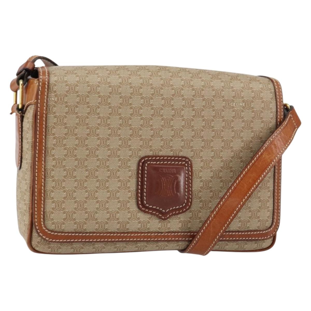CELINE Macadam Canvas Shoulder Bag PVC Beige Gold Auth 156448