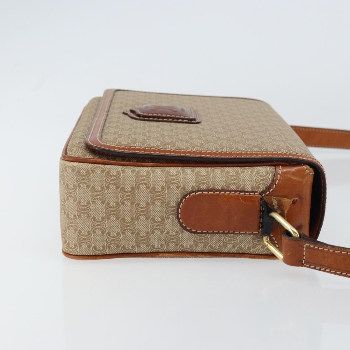 CELINE Macadam Canvas Shoulder Bag PVC Beige Gold Auth 156448