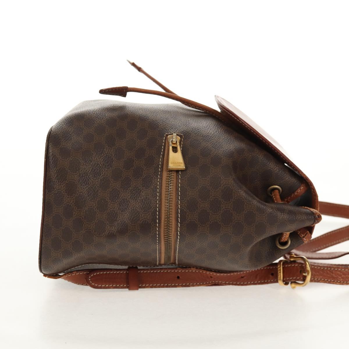 CELINE Macadam Canvas Backpack PVC Leather Brown Gold Auth 156449