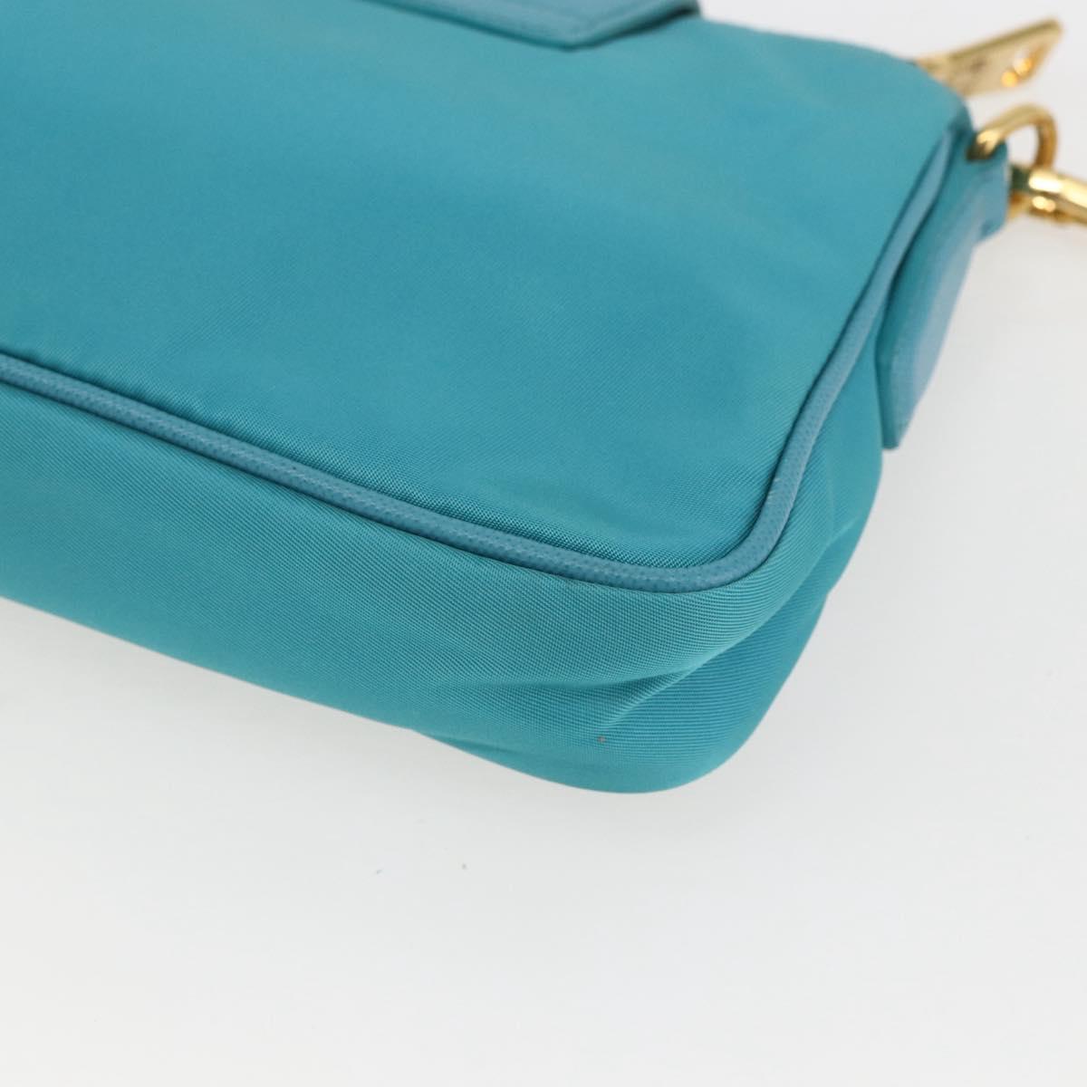 PRADA Chain Shoulder Bag Nylon Turquoise Blue Gold Auth 156453V